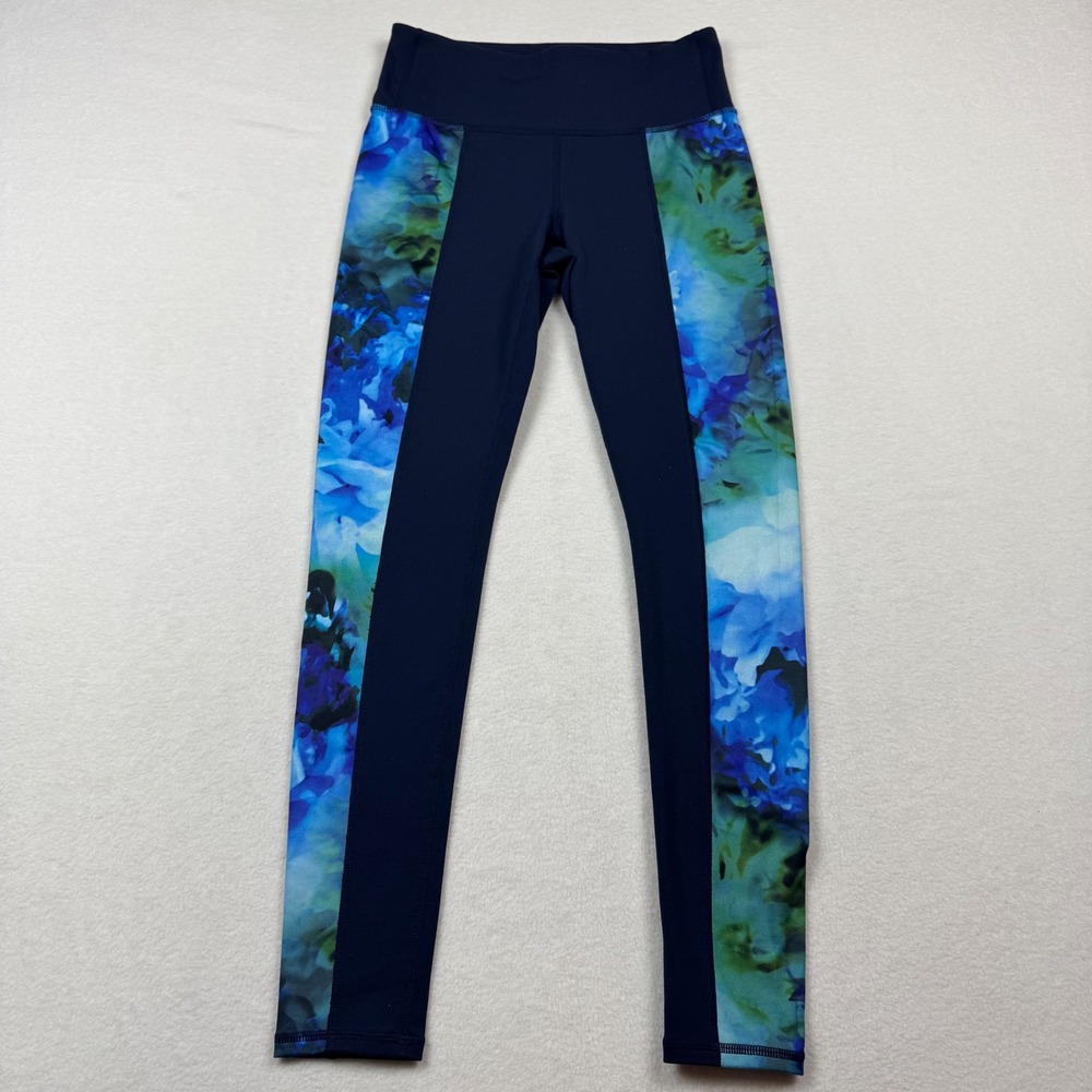 Athleta Women's S High Rise Leggings‎ Floral Panel Blue Navy Stretch 27" Inseam